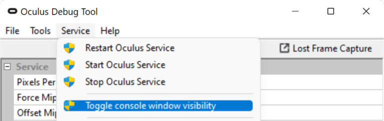 OculusDebugTool-ToggleConsoleVisibility